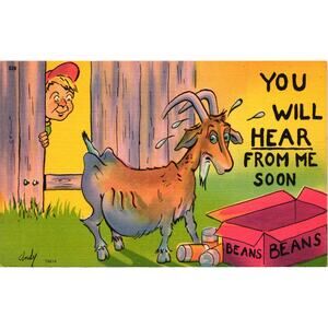 You Will Hear From Me Soon Humor Postcard Bright Graphics Gassy Goat Ornery Boy